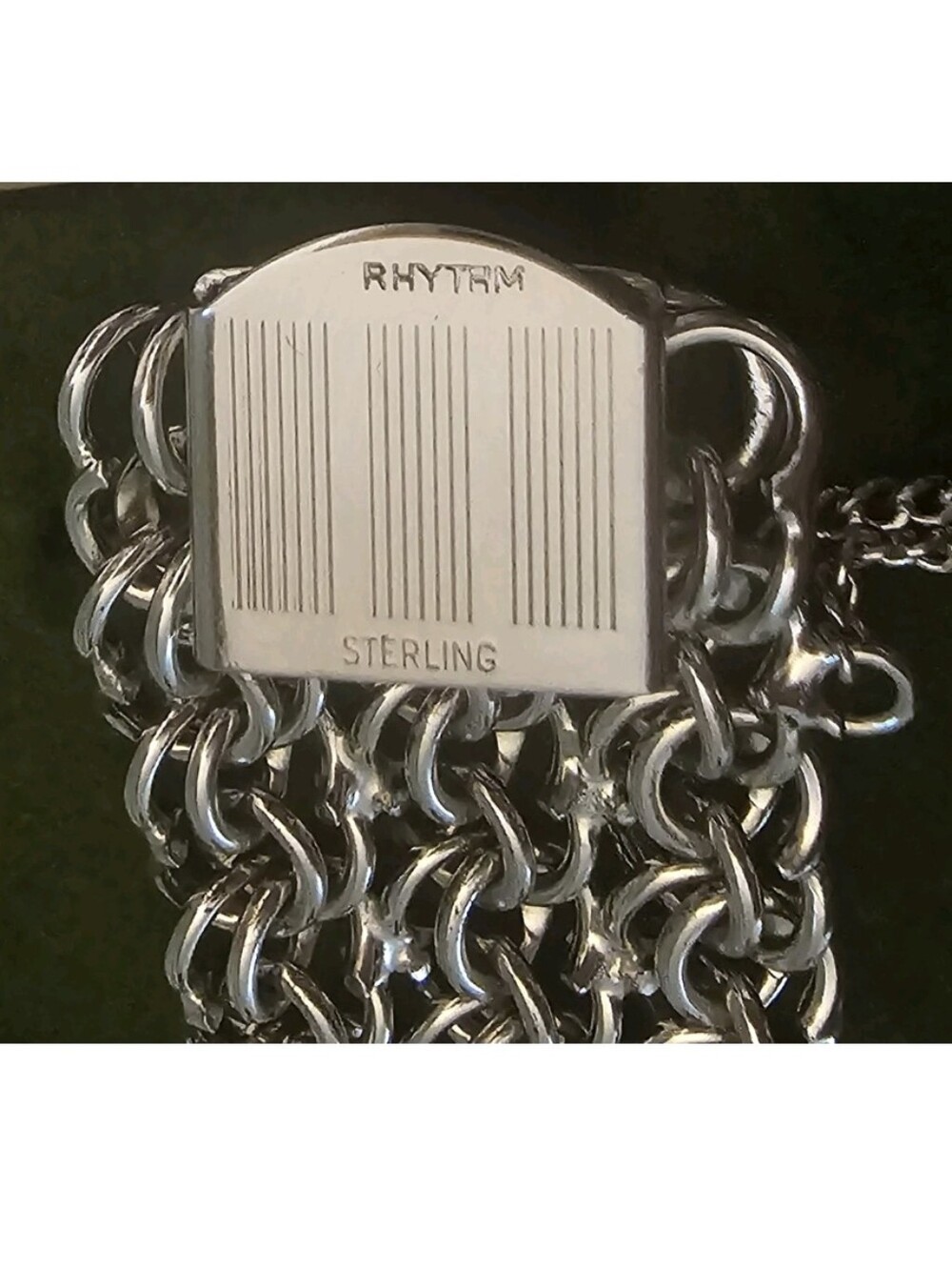 VTG NOS Sterling RHYTHM 3-Row Link 1"W Bracelet in Orig.Box 51 Grams - Picture 7 of 9